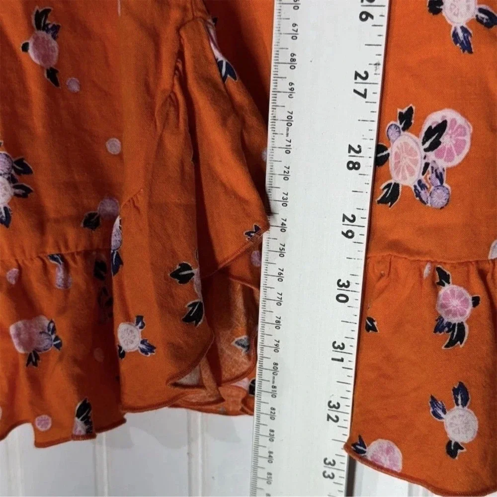 Free People Like A Lady Mini Dress Small Orange Floral Ruffle Tie Back Boho - Picture 6 of 7